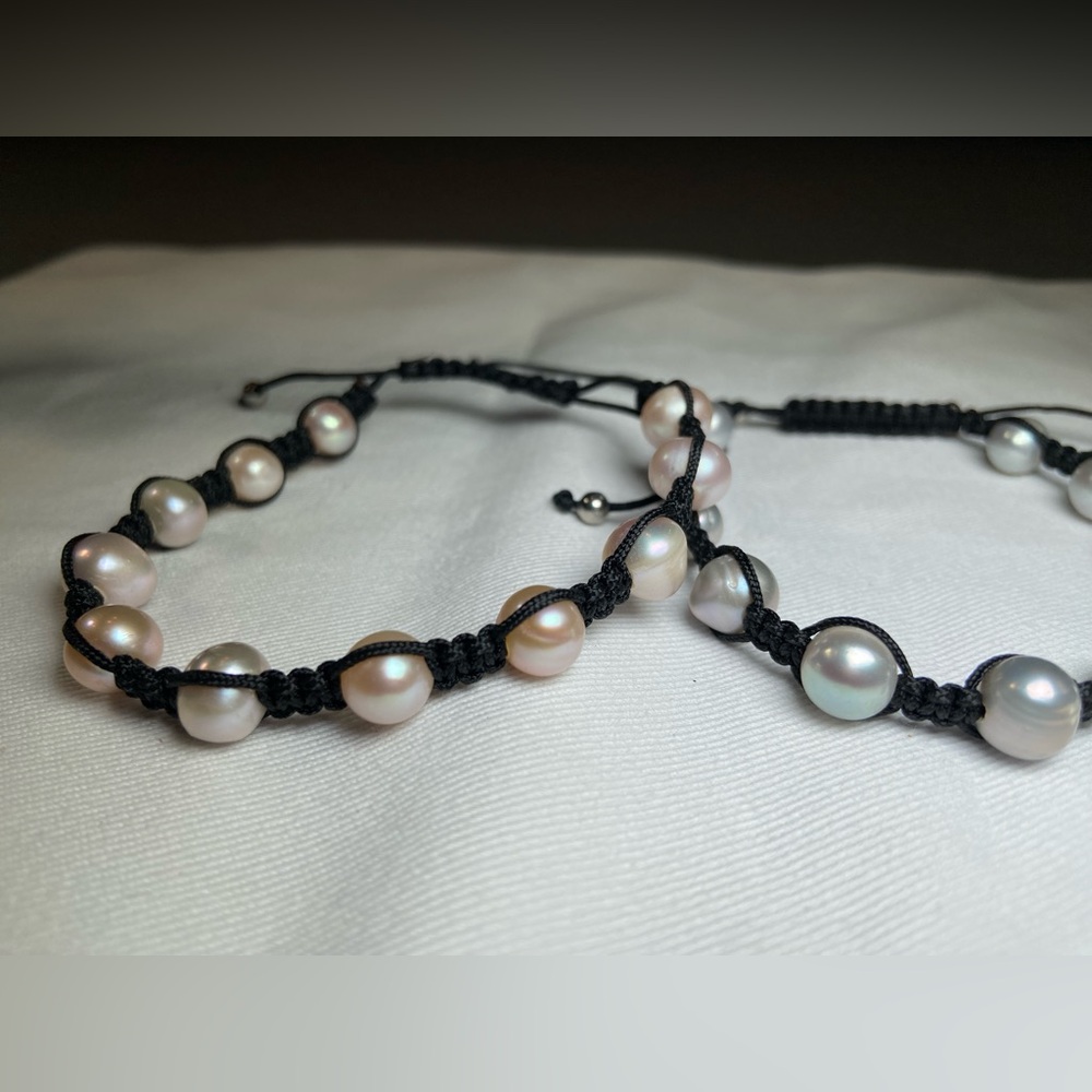 Pearl Bracelets 3 Adjustable Size String Stackabl… - image 3